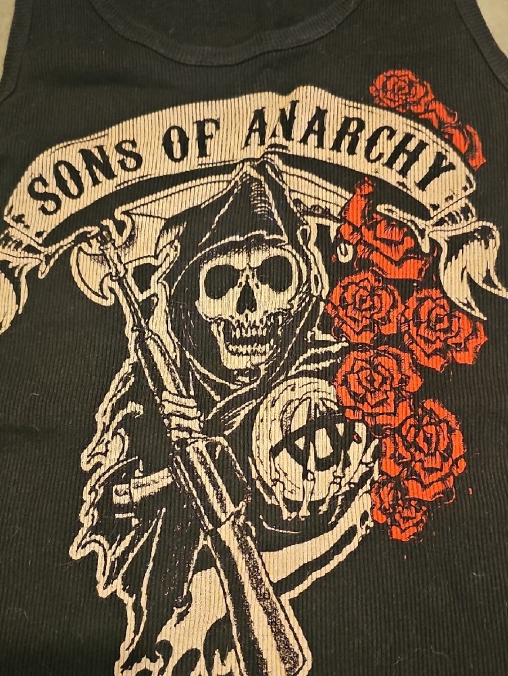 Sons of Anarchy Black Graphic Tank Top with Red Rose Detail - Picture 2 of 4